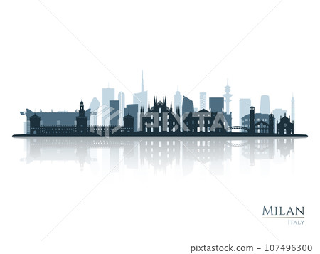 Milan skyline silhouette with reflection.  107496300