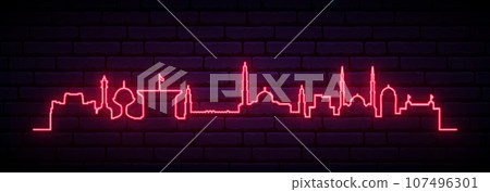 Red neon skyline of Muscat.  107496301