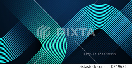 Abstract dark blue background with glowing geometric lines. Modern shiny blue rounded square lines pattern. Futuristic technology concept. Suit for banner, brochure, cover, poster, presentation, 107496861
