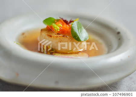 Beautiful and tasty food on a plate, exquisite dish 107496901