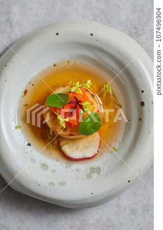 Beautiful and tasty food on a plate, exquisite dish Beautiful and tasty food on a plate, exquisite dish 107496904