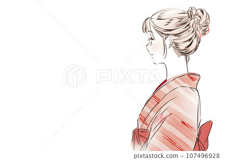 穿著和服的日本女性的側面圖（AI 產生的圖像） 107496928