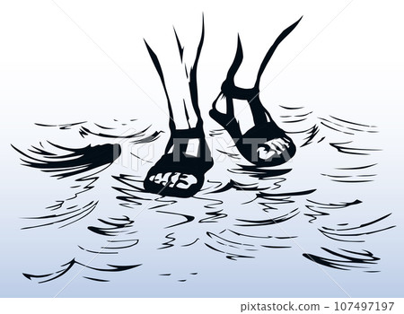 Legs walk on the water. Vector drawing Legs walk on the water. Vector drawing 107497197