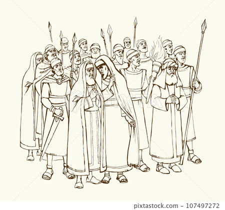 Old Pharisee Priest with army. Vector drawing Old Pharisee Priest with army. Vector drawing 107497272