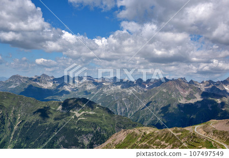 Rocky peaks in the Tirol Alps. Scenic mountain landscape. Austria. Europe Rocky peaks in the Tirol Alps. Scenic mountain landscape. Austria. Europe 107497549