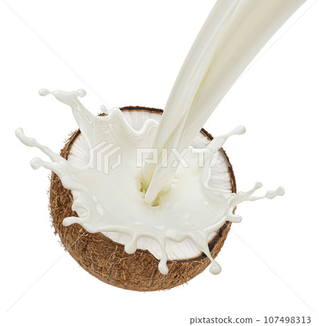 Coconut milk splash isolated on white background 107498313