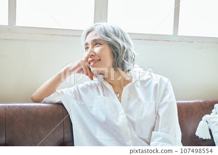 放鬆在沙發上的高級女人 107498554