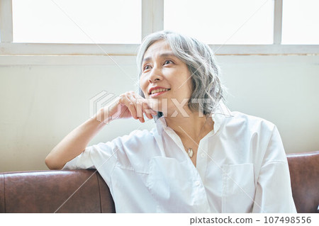 放鬆在沙發上的高級女人 107498556