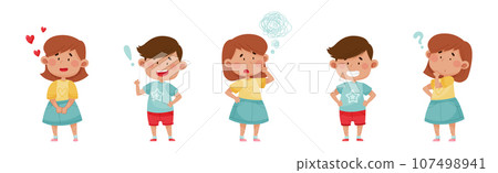 Emotional Children Character Expressing Different Emotions Vector Set 107498941