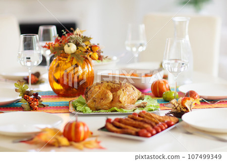 Thanksgiving dinner. Turkey table setting. 107499349