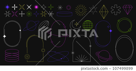 Flat modern minimalist y2k aesthetic elements set 107499899