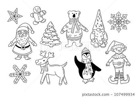 Christmas traditional characters doodle set 107499934