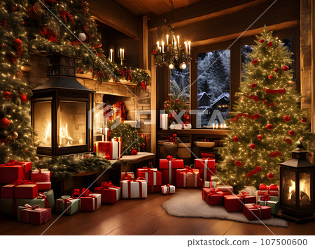 Cozy detailed cinematic HDR K Christmas gifts. 107500600