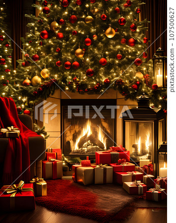 Cozy detailed cinematic HDR K Christmas gifts. 107500627