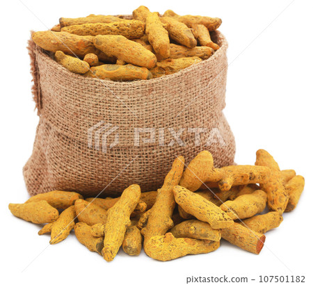 Turmeric in a sack Turmeric in a sack 107501182