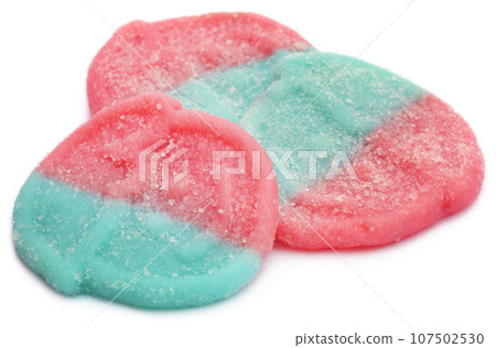 Traditional candy found in Denmark over white background Traditional candy found in Denmark over white background 107502530