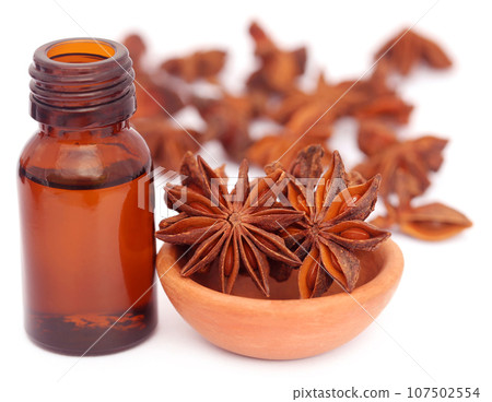 Some aromatic cinnamon with star anise and essential oil 107502554