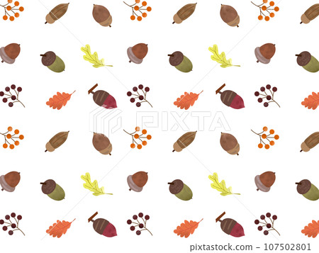 Autumn fallen leaves and nuts seamless pattern 107502801