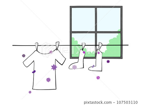 陽光明媚的日子室內晾衣繩的插圖，細菌的繁殖 107503110