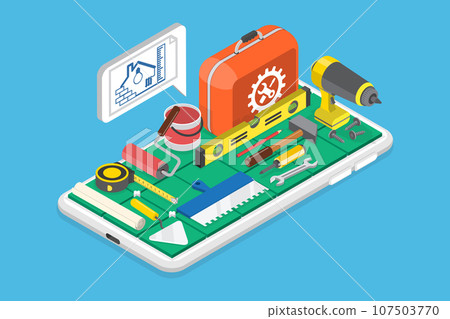 3D Isometric Flat Vector Conceptual Illustration of Home Renovation App 3D Isometric Flat Vector Conceptual Illustration of Home Renovation App 107503770