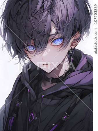 Illustration of a man, purple color (AI generated image) 107503889