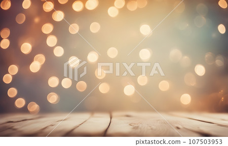 Empty wooden table, blurred Christmas background 107503953