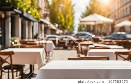 Empty restaurant table, versatile product mockup 107503973