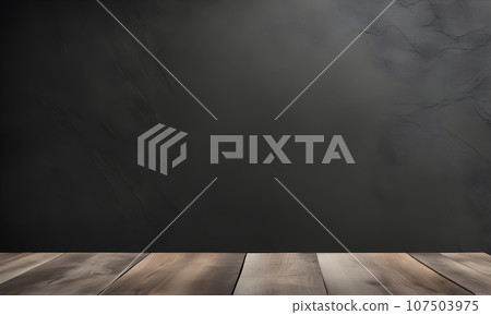 Empty wooden table, dark wall, mockup 107503975
