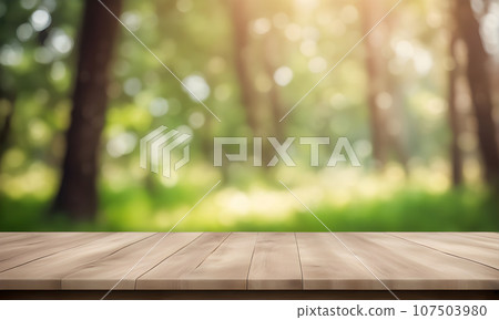 Empty tabletop with natural bokeh background for product 107503980
