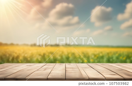 Empty tabletop with natural bokeh background for product Empty tabletop with natural bokeh background for product 107503982