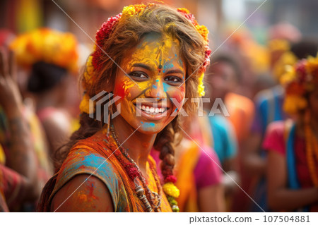 Painted people in Holi festival 107504881