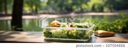 Lunchbox against the backdrop of the park Lunchbox against the backdrop of the park 107504888