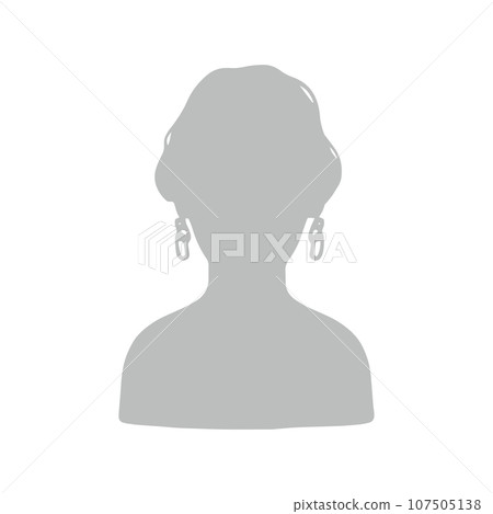 Silhouette illustration of a woman with short wavy hair and large earrings, gray Silhouette illustration of a woman with short wavy hair and large earrings, gray 107505138