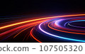 Neon futuristic flashes circles stripes on black background. 107505320