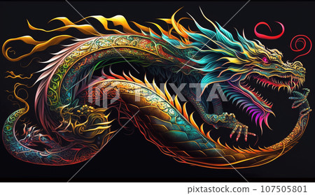 龍的彩色線條藝術-插圖素材[107505801] - PIXTA圖庫
