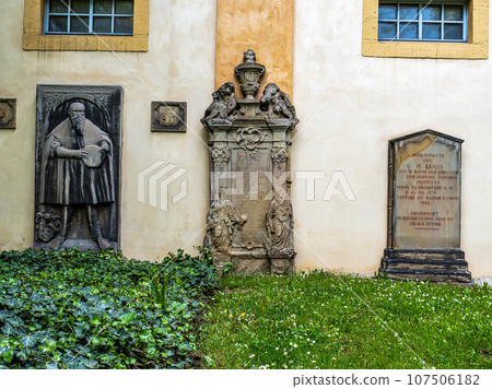 Graveyard of St. James Church, Jakobskirche in Weimar, Germany. The first church was built in 1168. Graveyard of St. James Church, Jakobskirche in Weimar, Germany. The first church was built in 1168. 107506182