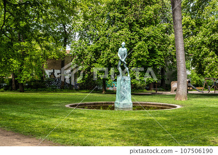 Poseckscher Garden with mirror fountain and Wildenbruch monument at Weimar, Germany 107506190