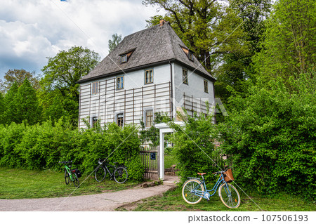 The garden house with garden of Johann Wolfgang von Goethe in Weimar, Thuringia, Germany. Unesco World Heritage Site, The garden house with garden of Johann Wolfgang von Goethe in Weimar, Thuringia, Germany. Unesco World Heritage Site, 107506193