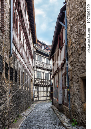 The medieval half-timbered buildings at Andrew quater in the old town of Erfurt, Thuringia, Germany The medieval half-timbered buildings at Andrew quater in the old town of Erfurt, Thuringia, Germany 107506209
