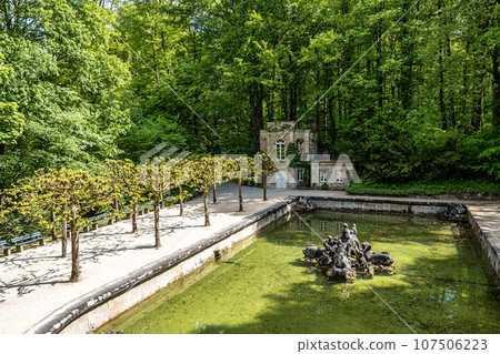 Fountain in the Low Grotto pond in the park of Historical Hermitage at Bayreuth, Bavaria, Germany 107506223