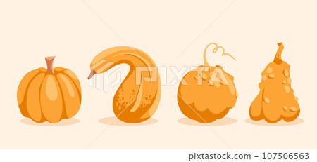 Vector Editable Set of Four Colourful Pumpkins Vector Editable Set of Four Colourful Pumpkins 107506563