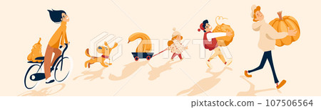 Autumn Vector Art Happy Family with Pumpkins Autumn Vector Art Happy Family with Pumpkins 107506564