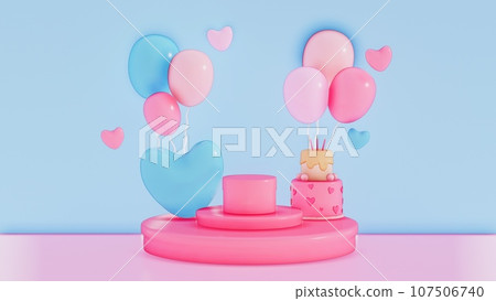 Birthday 3D With Podium Pastel Background . 3D rendering 107506740