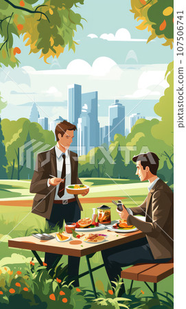 Office workers eating meal from lunchbox 107506741