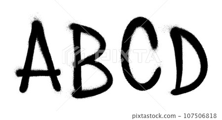 Graffiti spray font alphabet with a spray in black over white. Vector illustration. Part 1 107506818