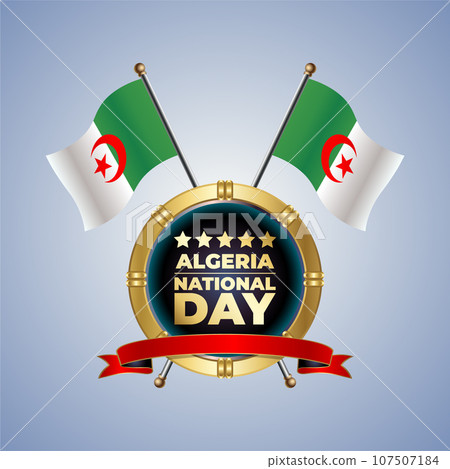 Small National flag of Algeria on Circle With garadasi color background Small National flag of Algeria on Circle With garadasi color background 107507184