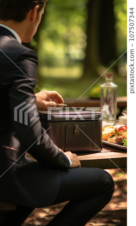 Office workers have lunch in the park 107507344