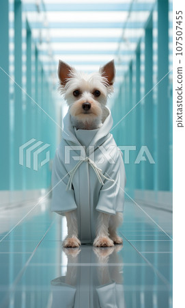 Fashion Dog Show, top model dog wearing trendy design clothes, catwalk. AI Generative 107507455