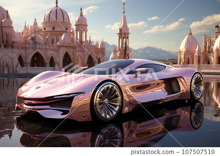 A futuristic luxury car driving through a pastel city at very soft light pastel pink crystal day, futuristic, future tech, made of liquid pastel light metal.AI Generative A futuristic luxury car driving through a pastel city at very soft light pastel pink crystal day, futuristic, future tech, made of liquid pastel light metal.AI Generative 107507510