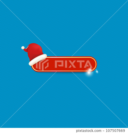 Blank red christmas banner with button and santa hat isolated on blue background. Vector modern Christmas greeting card, poster and label design template. Christmas social media post template 107507669